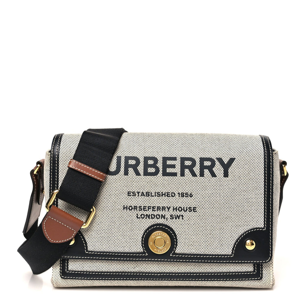 Canvas Horseferry Print Note Crossbody Bag Grey Black
