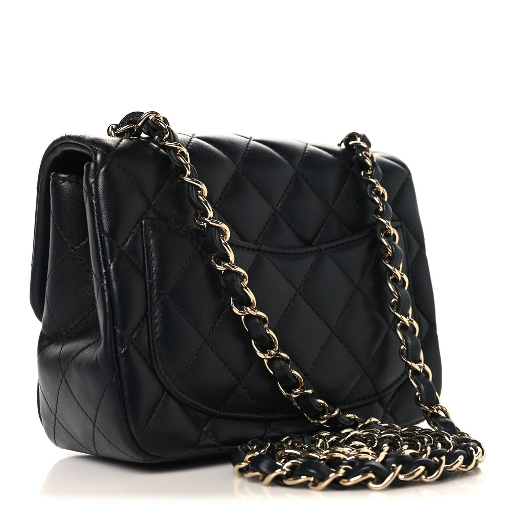 Lambskin Quilted Mini Square Flap Black