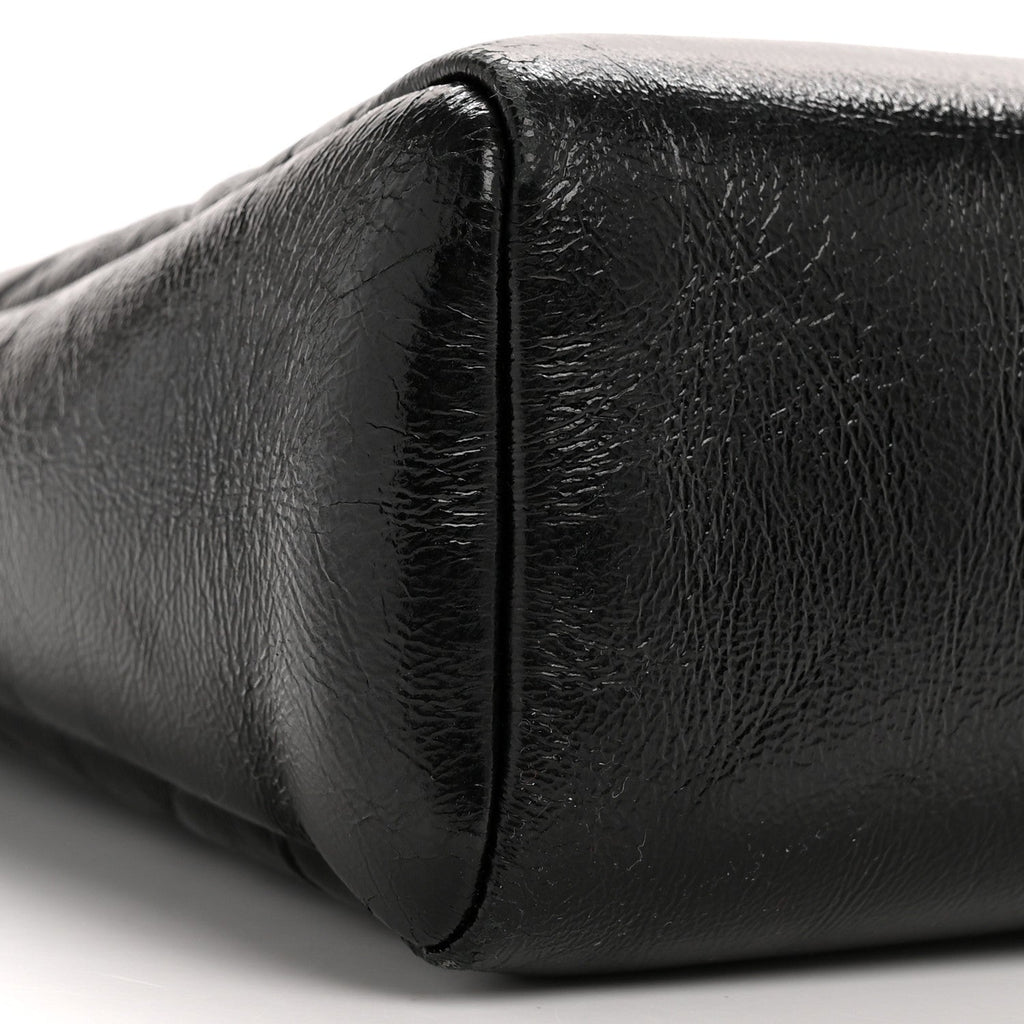 Shiny Crumpled Calfskin Quilted Small 31 Shopping Bag Black