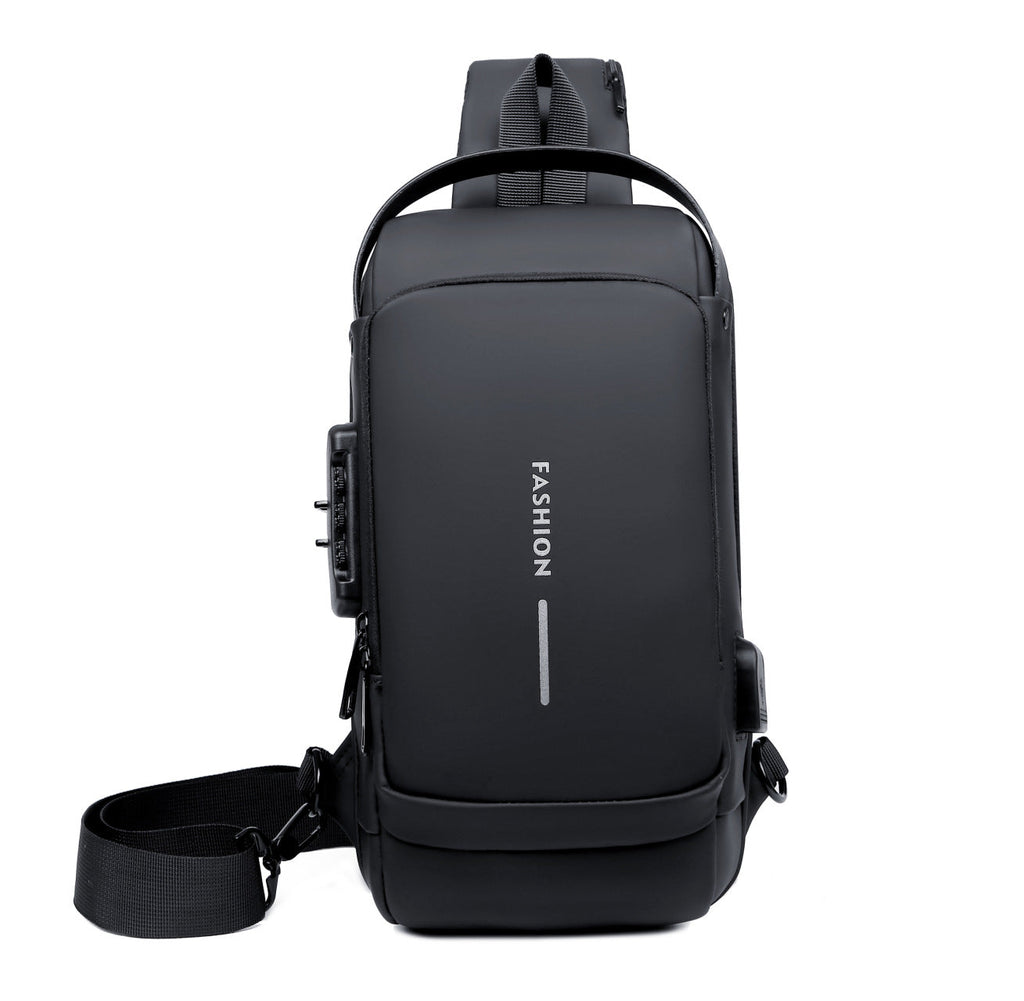 Men's Sleek Anti-theft PU Leather Crossbody Bag - USB Charging, Stylish Print & Zip Closure 4109