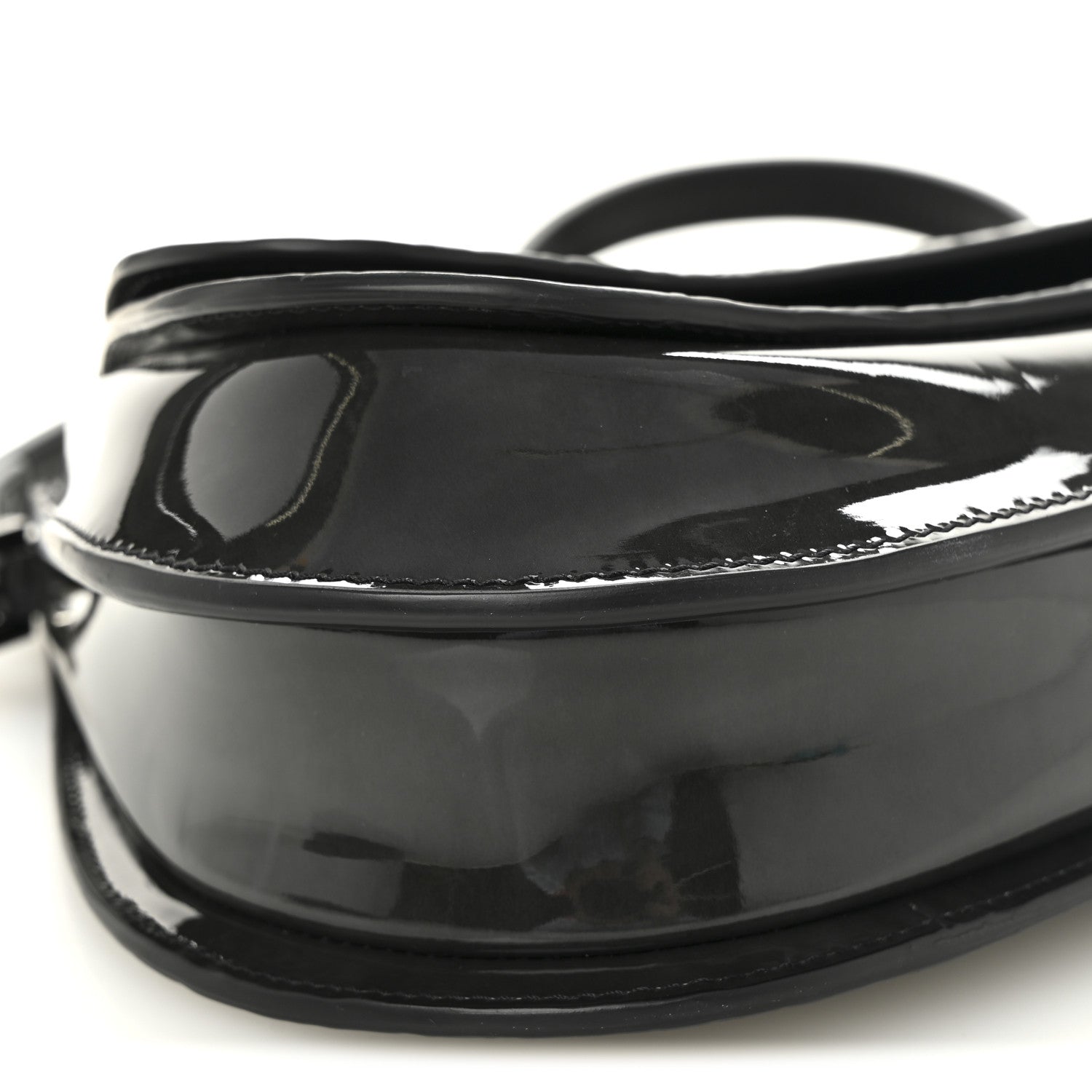 Patent Oblique Embossed Saddle Boxy Bag Black