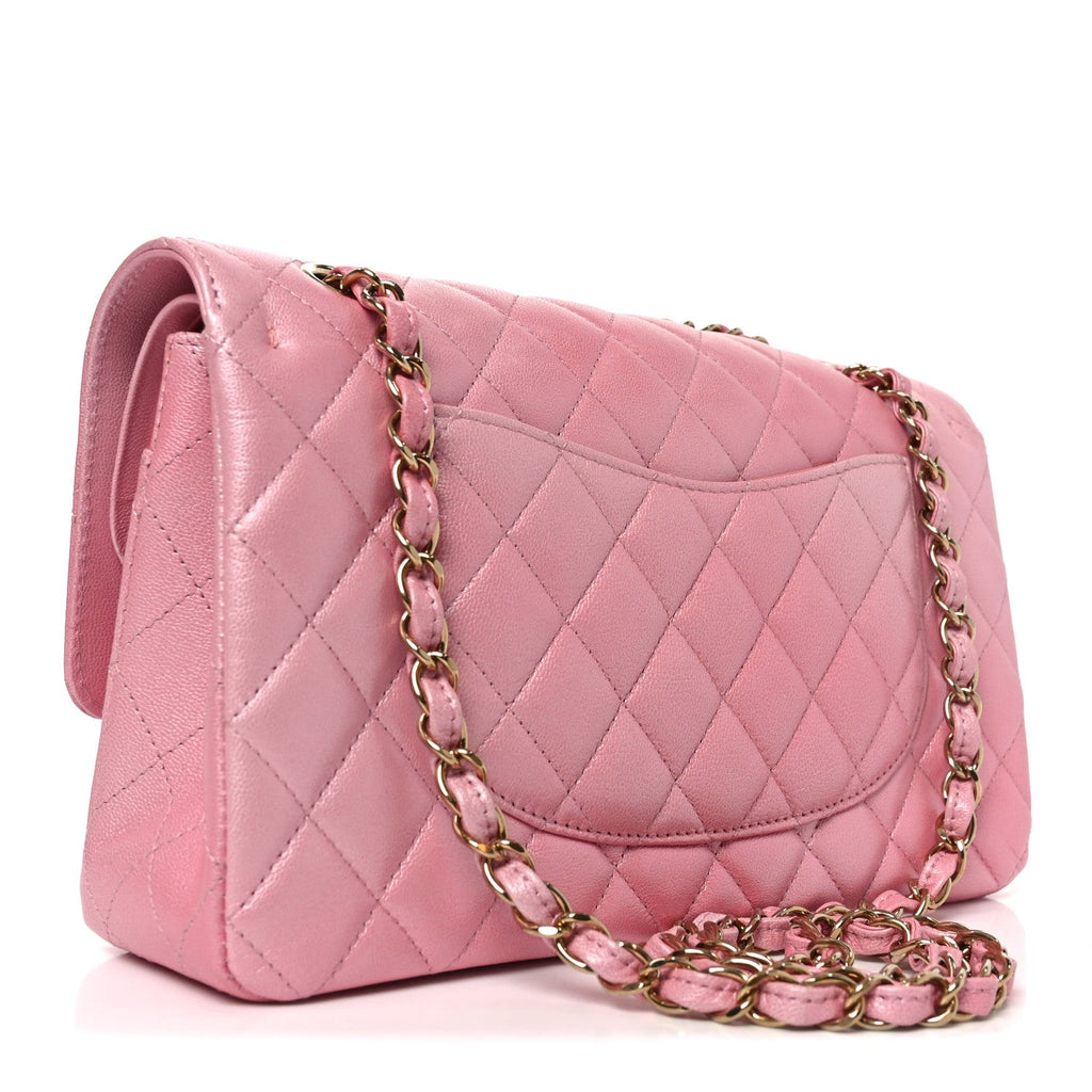 Cloudy Pearly Goatskin Quilted Medium Double Flap Pink