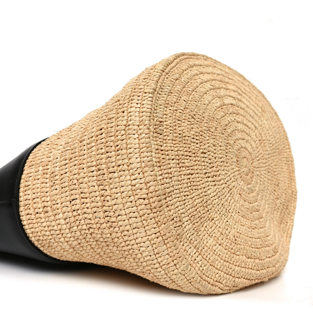 Raffia Calfskin Basket Bag Natural Black