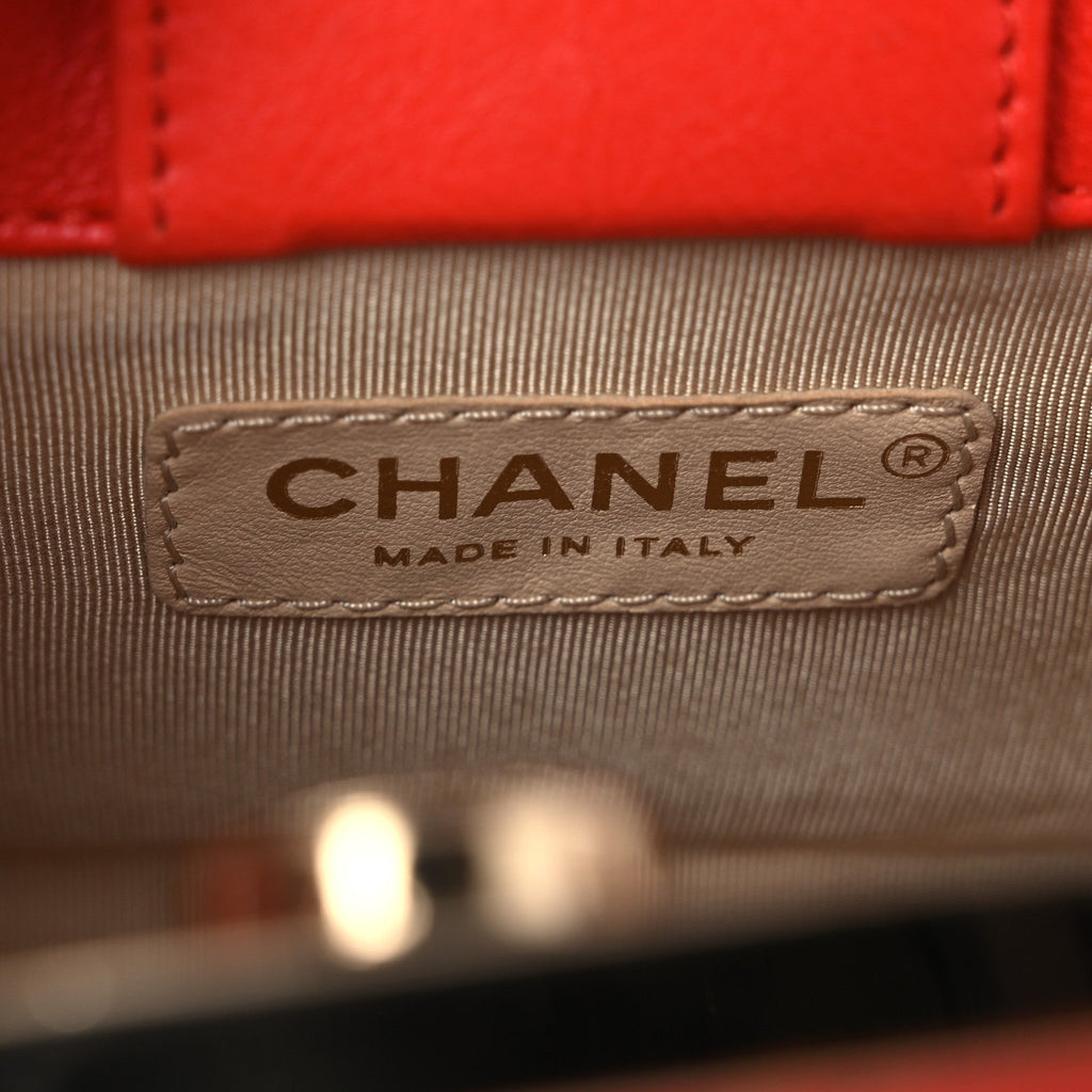 Grained Calfskin Stitched Mini Label Click Shopper Tote Red