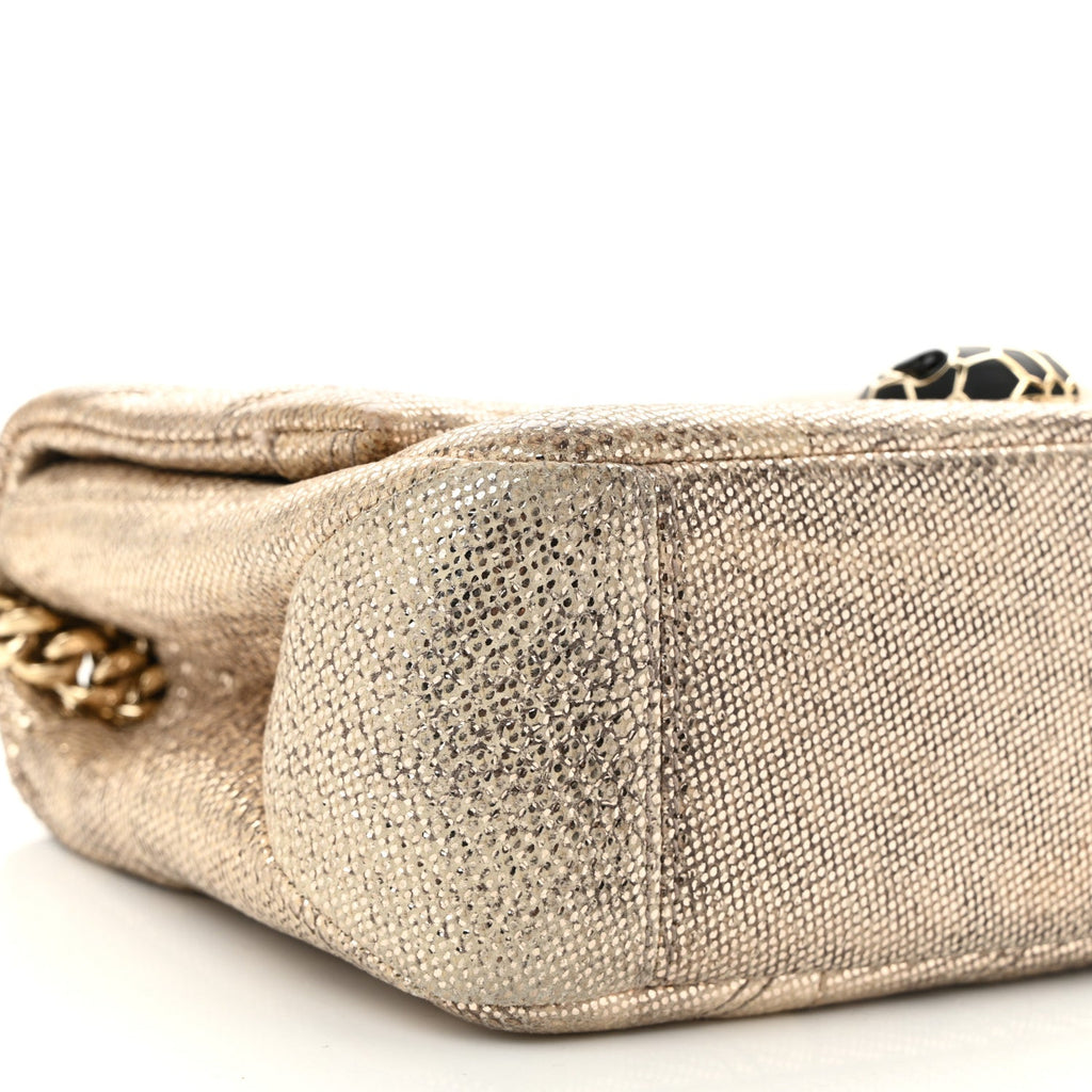 Metallic Karung Matelasse Mini Serpenti Cabochon Crossbody Gold