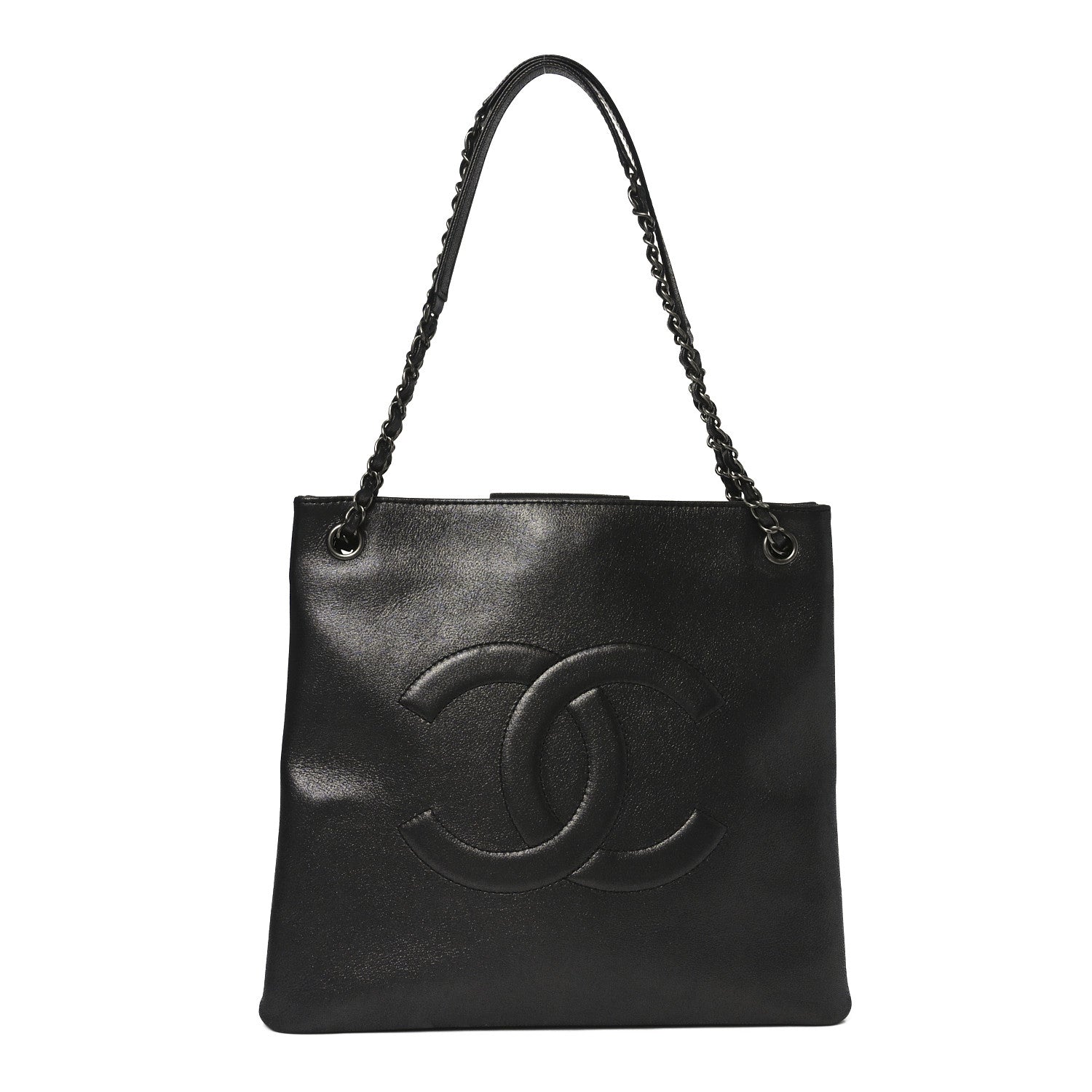 Iridescent Calfskin CC Large North South Shopping Tote Black