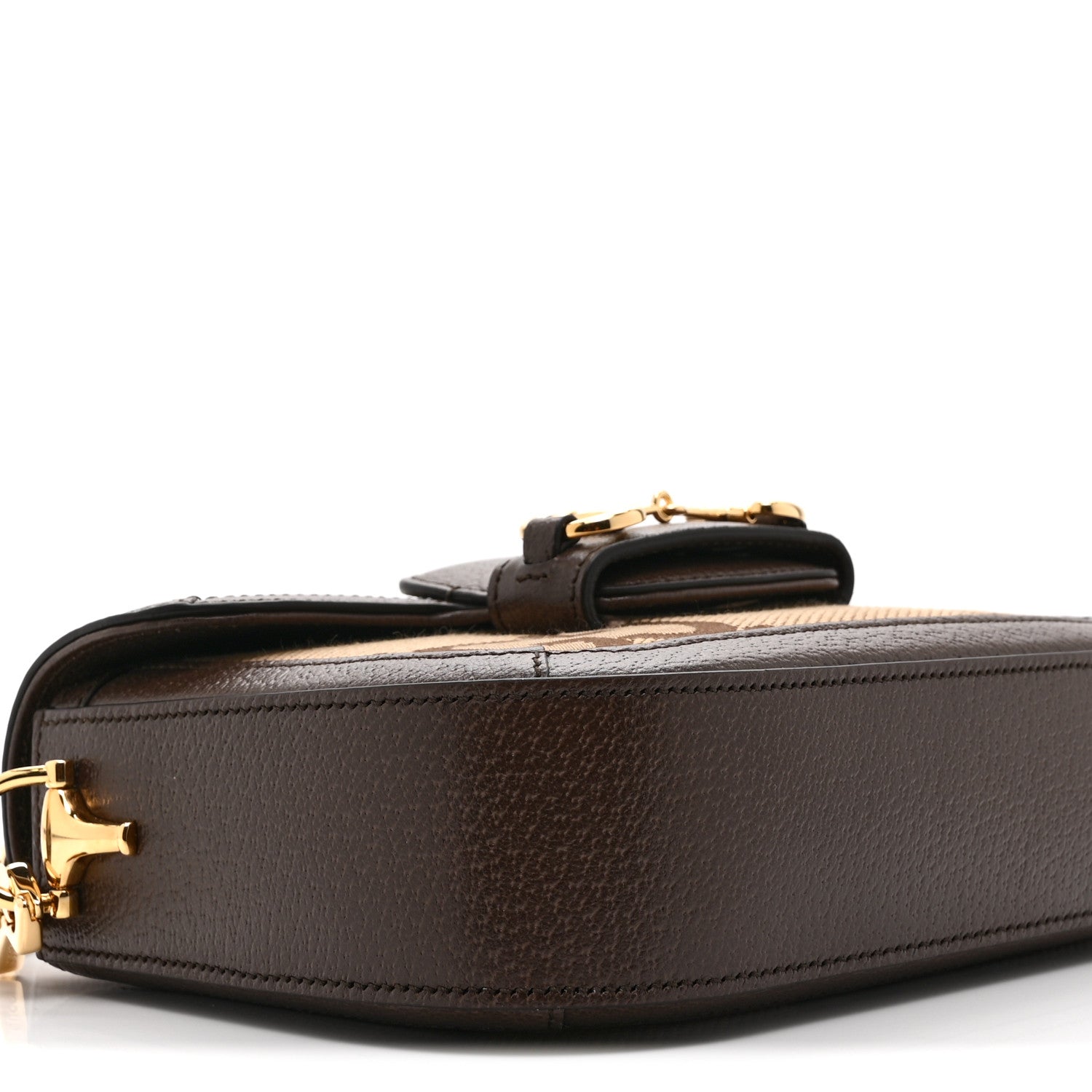 Monogram Jumbo GG Textured Dollar Calfskin Web Mini Horsebit 1955 Shoulder Bag Camel Ebony New Acero