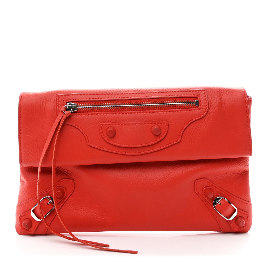 Matte Goatskin Rubber Covered Classic Hardware Envelope Clutch Rouge Ambre