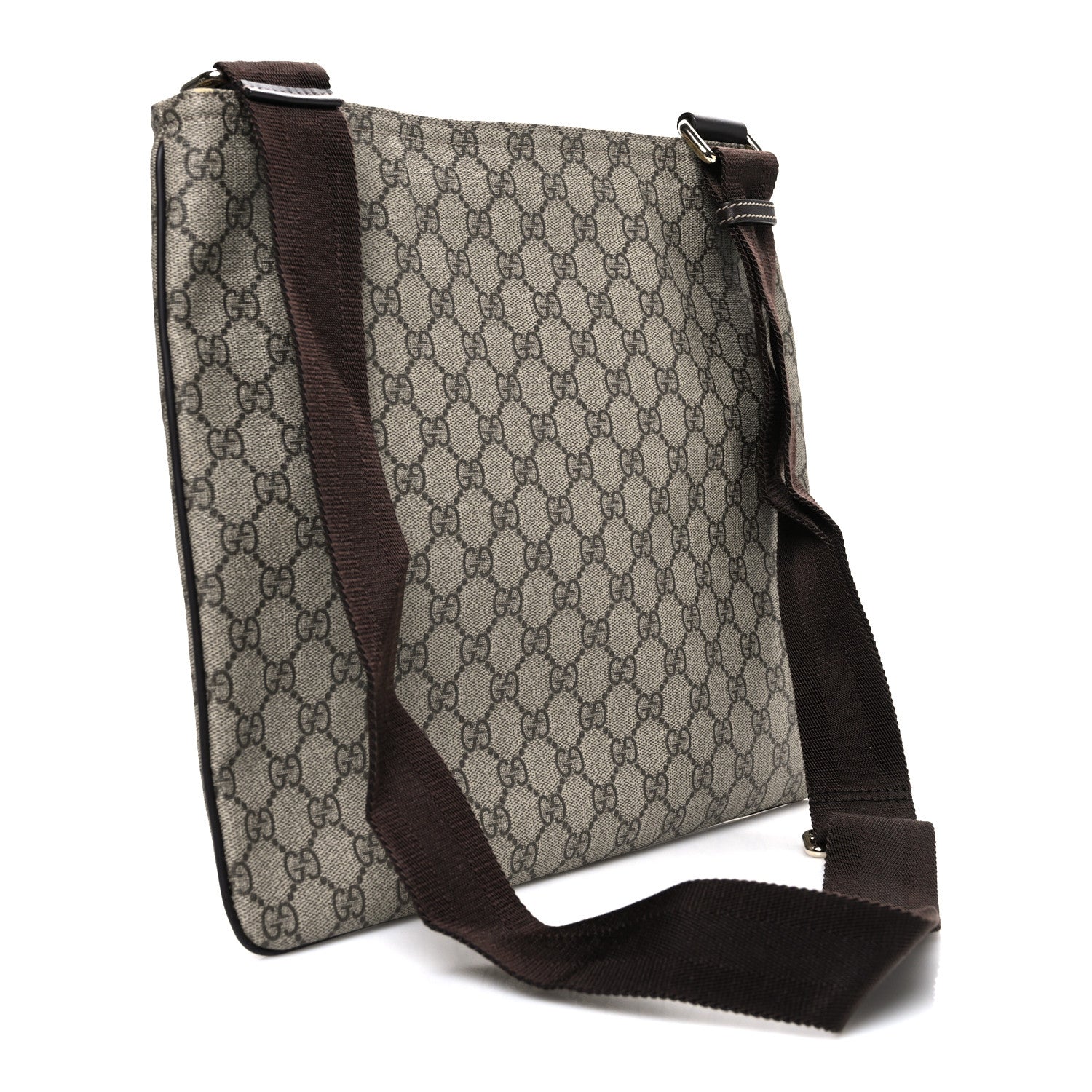 GG Supreme Monogram Medium Flat Messenger Bag Dark Brown