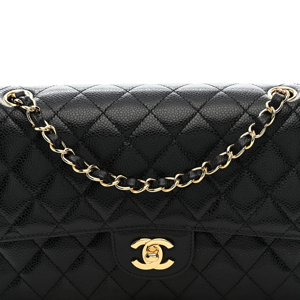Caviar Quilted Medium Double Flap Black