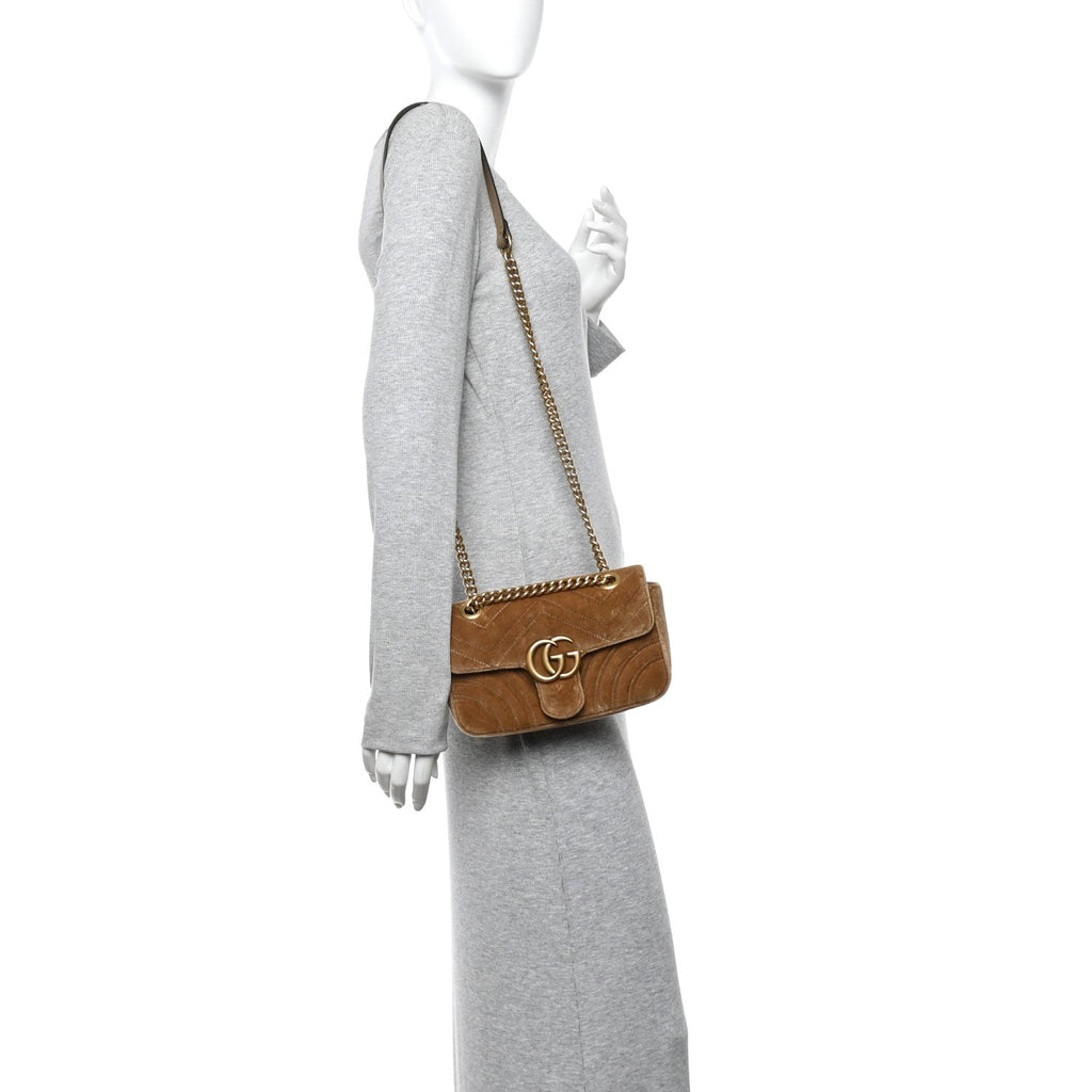 Velvet Matelasse Mini GG Marmont Shoulder Bag Taupe