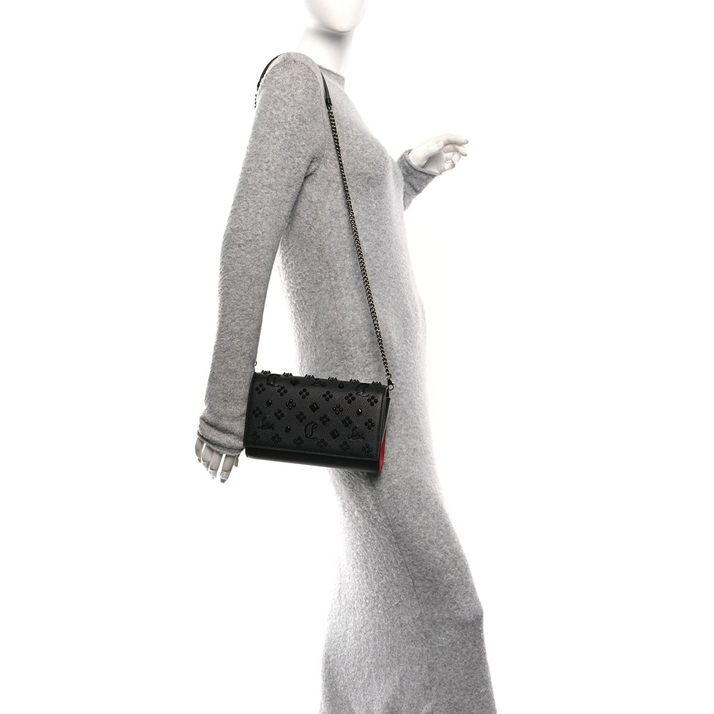 Calfskin Spikes Loubinthesky Paloma Clutch Black