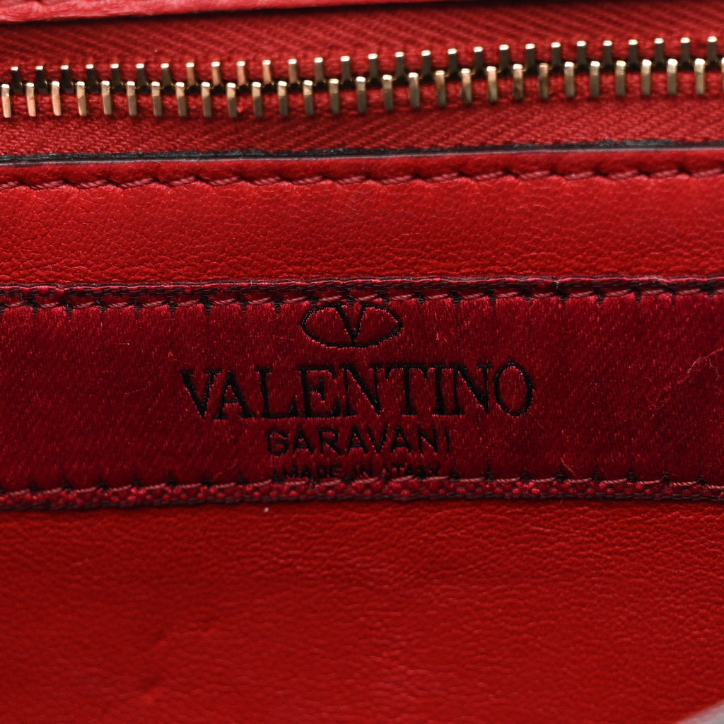 Lambskin VLTN Print Rockstud Spike Wallet On Chain White