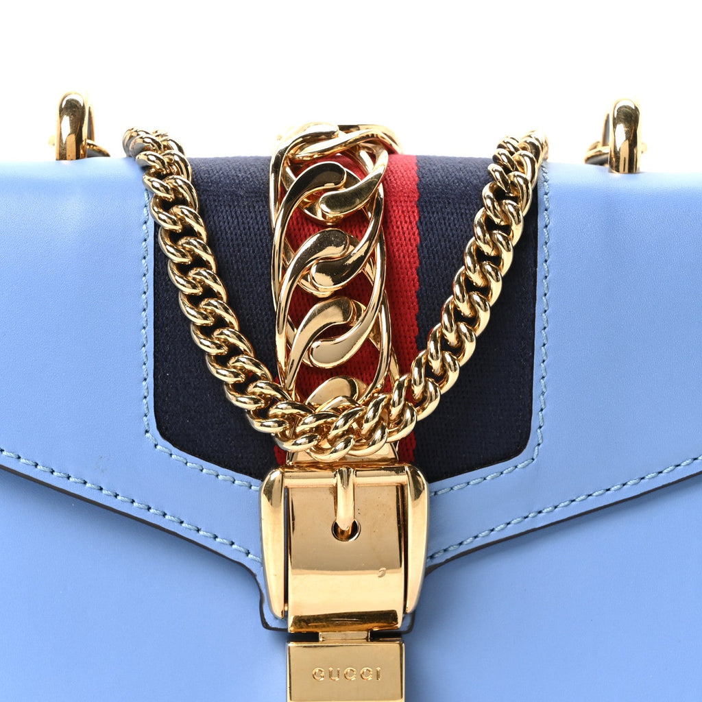 Calfskin Mini Sylvie Chain Shoulder Bag Clear Sky Blue
