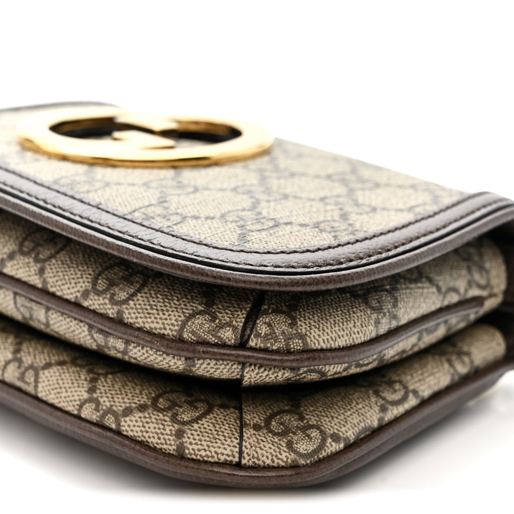 GG Supreme Monogram Textured Dollar Calfskin Mini Blondie Chain Shoulder Flap Bag Beige Ebony New Acero