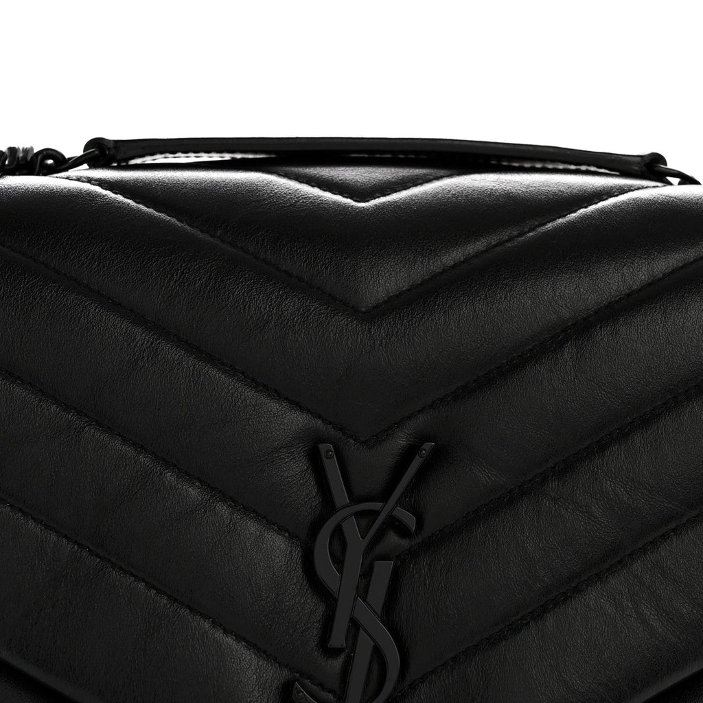 Calfskin Y Quilted Monogram Monochrome Medium Loulou Chain Satchel Black