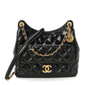 Shiny Crumpled Calfskin Quilted Wavy CC Hobo Black