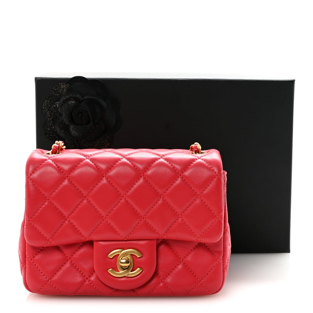 Lambskin Quilted Mini Pearl Crush Flap Red