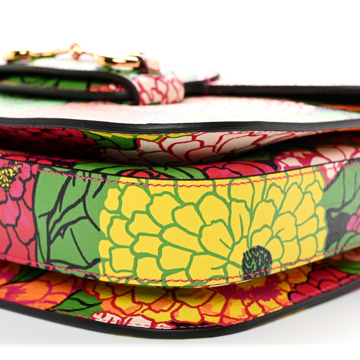 X KEN SCOTT New Shangai Calfskin Pomponica Print Horsebit 1955 Shoulder Bag  Multicolor Fuxia Pompon