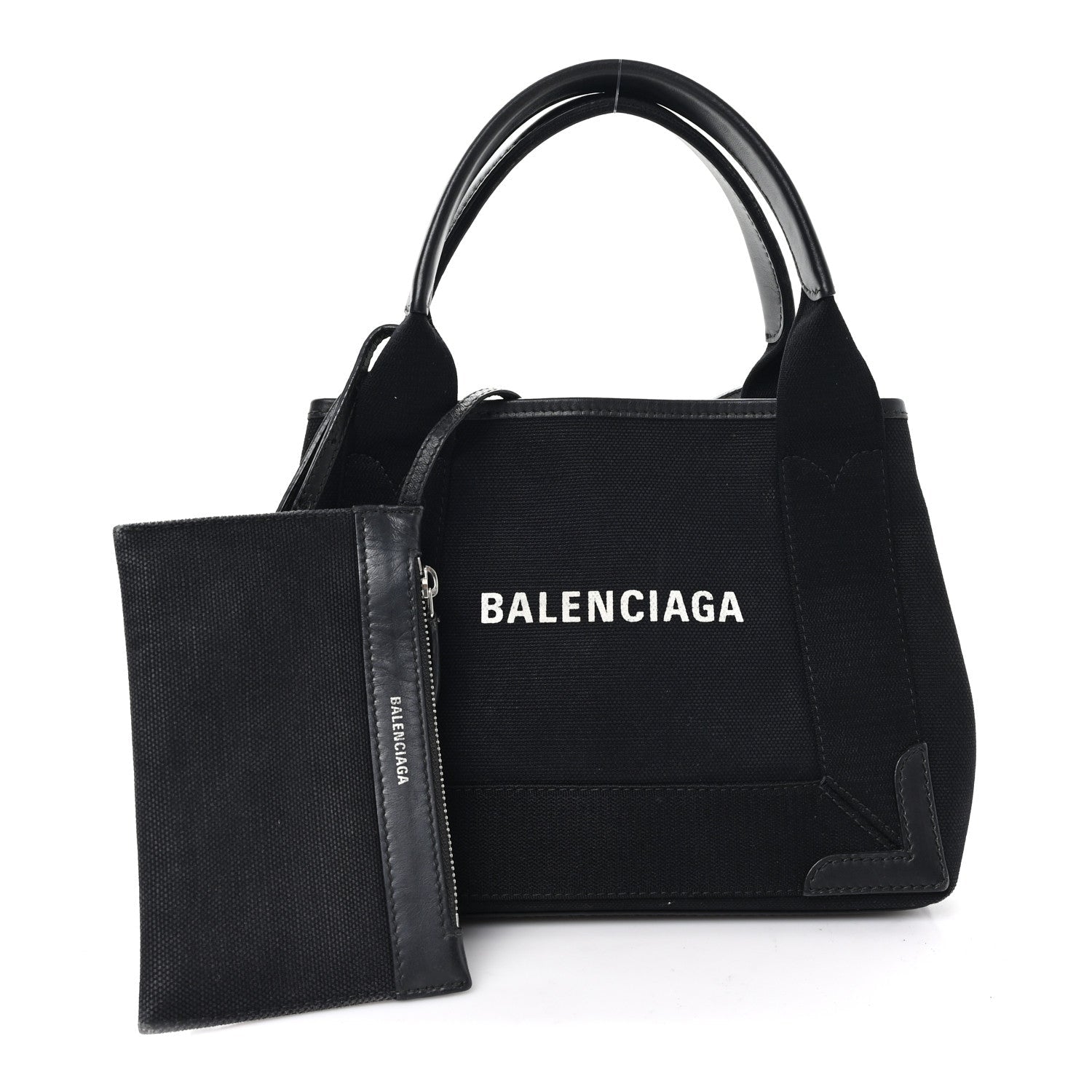 Cotton Canvas Calfskin Navy Cabas XS Black