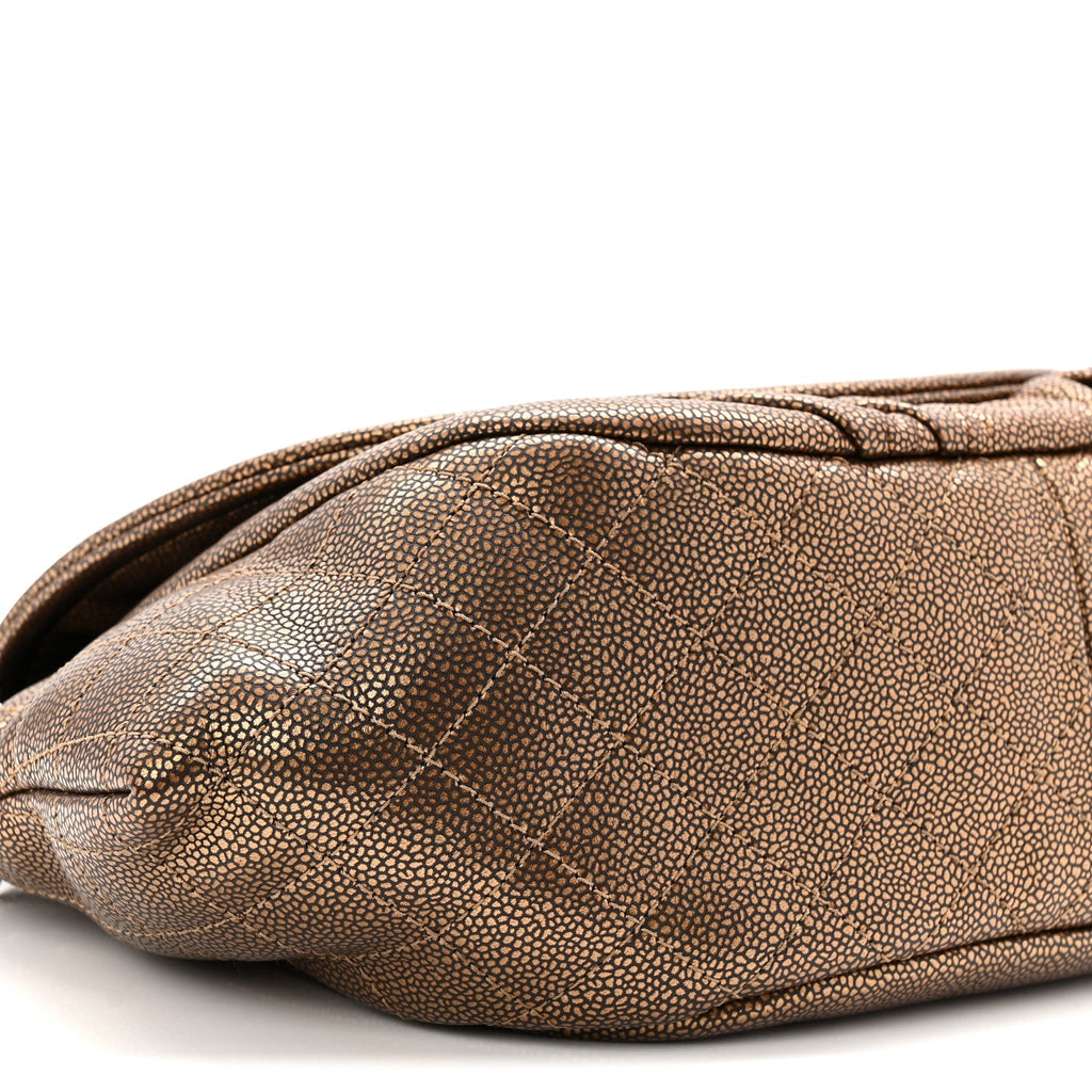Metallic Caviar Half Moon Large Flap Bronze