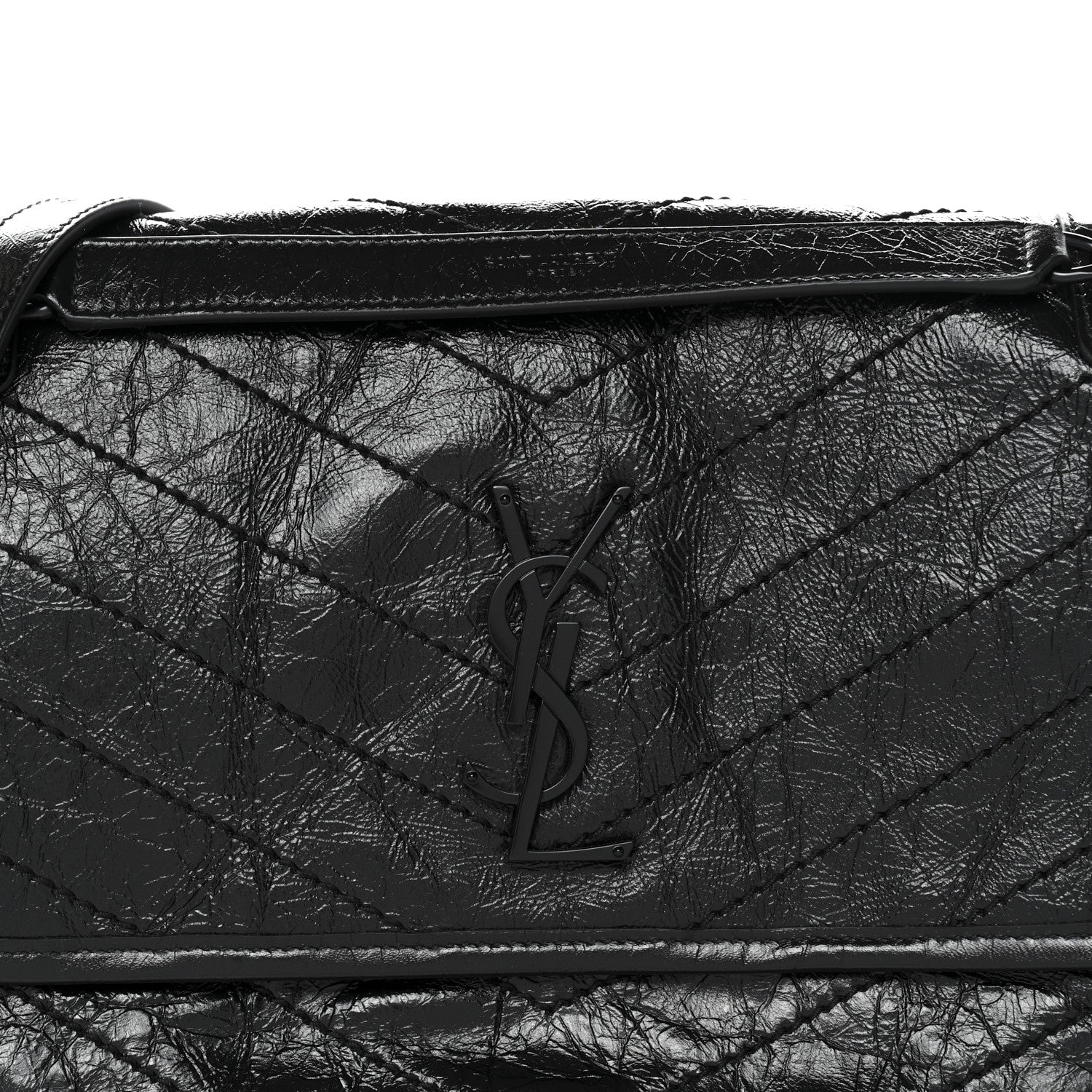 Crinkled Calfskin Matelasse Monogram Medium Niki Chain Satchel Black