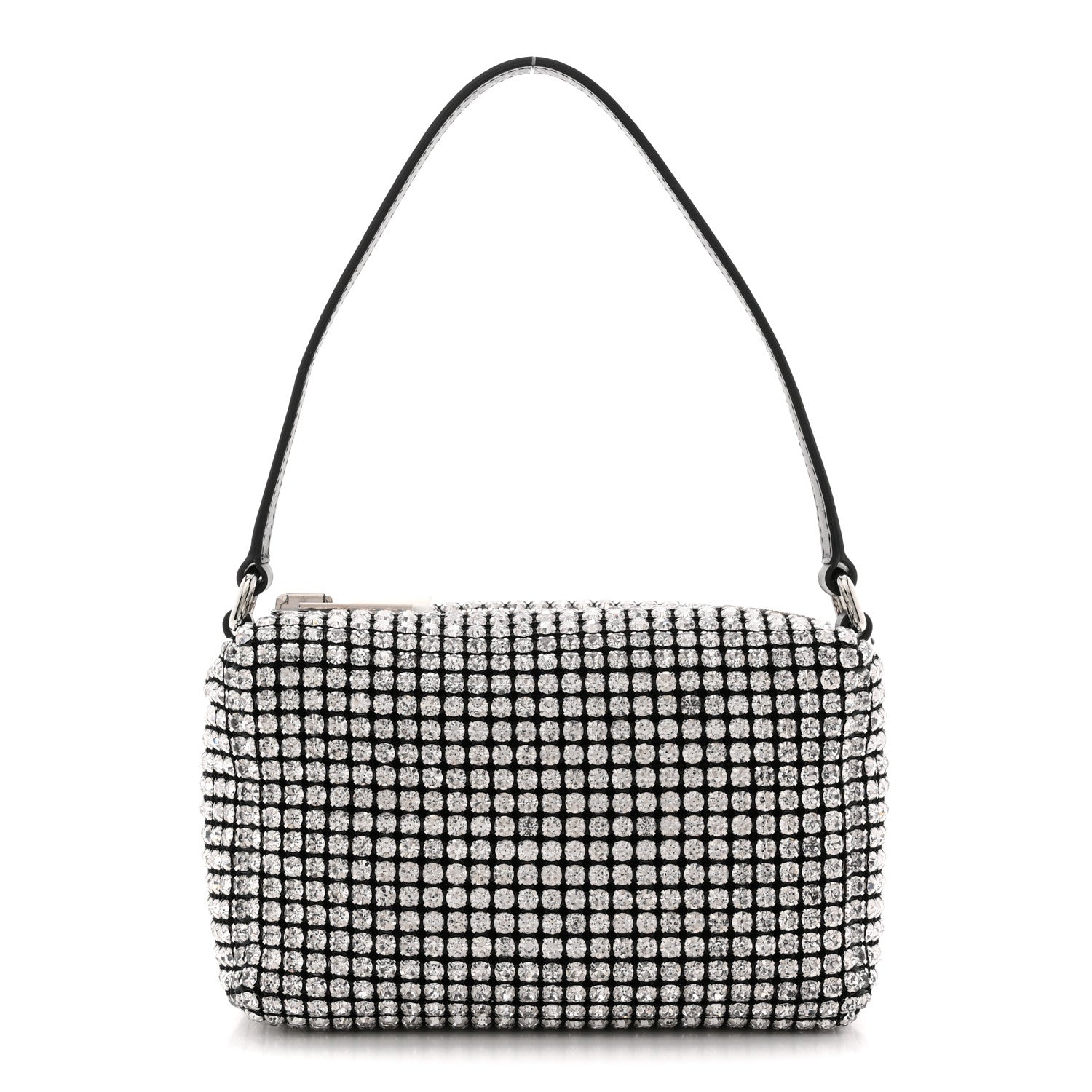 Mesh Crystal Rhinestone Mini Heiress Pouch Black Silver