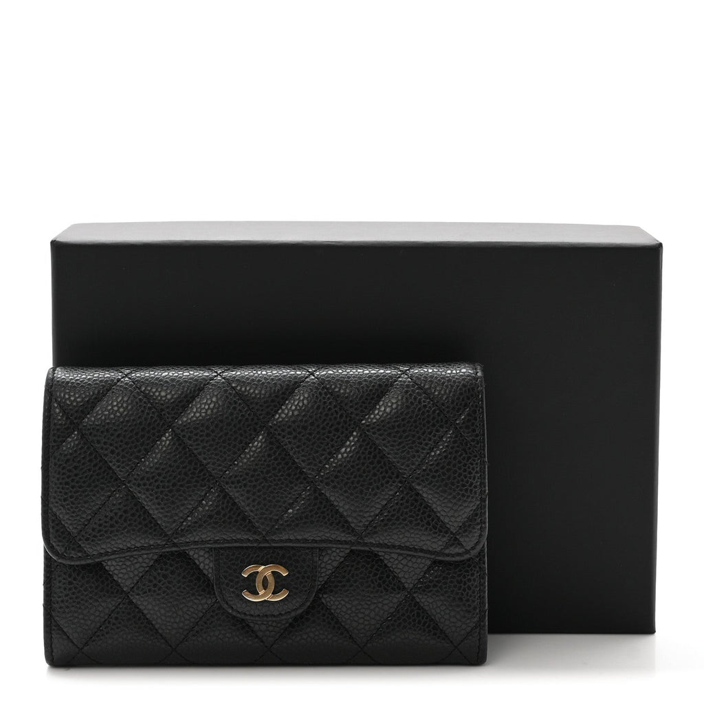 Caviar Quilted Small Flap Wallet Black