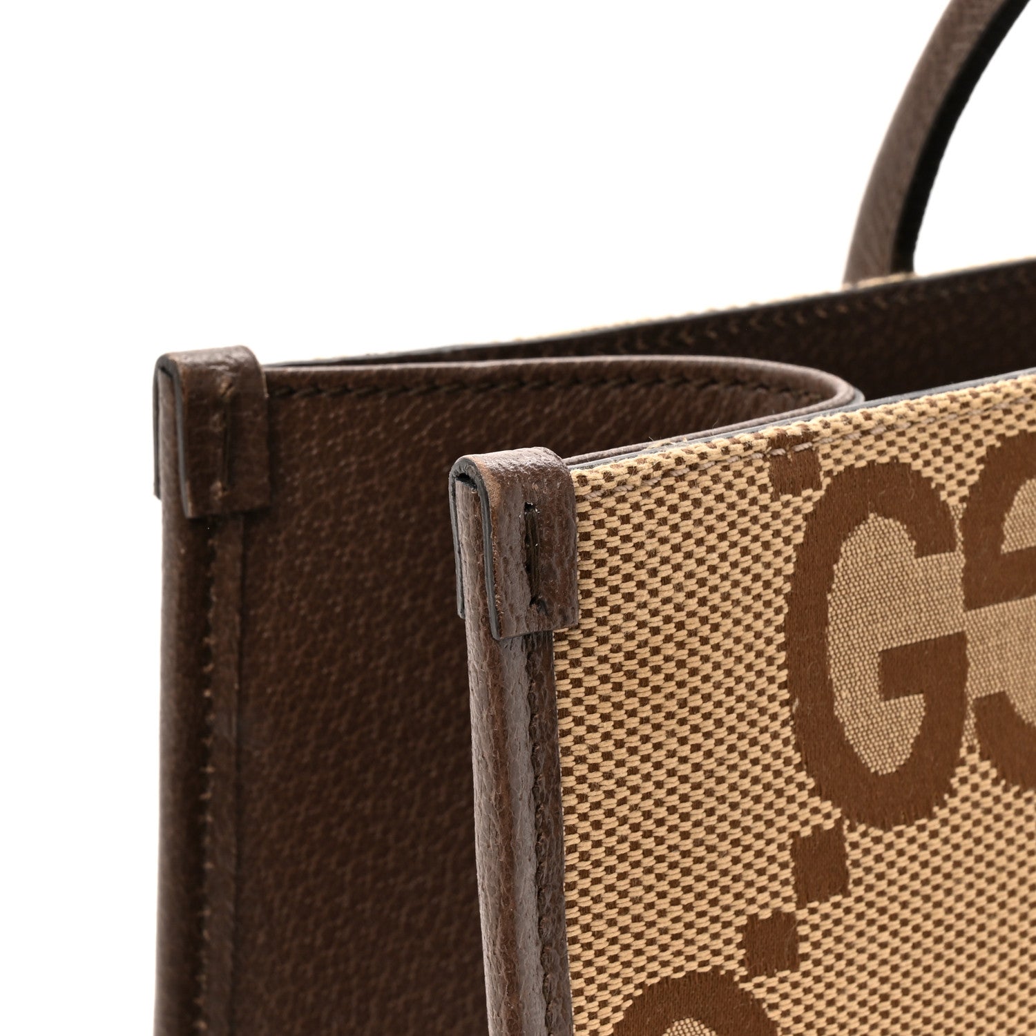 Monogram Jumbo GG Textured Dollar Calfskin Web Tote Bag Camel Ebony New Acero