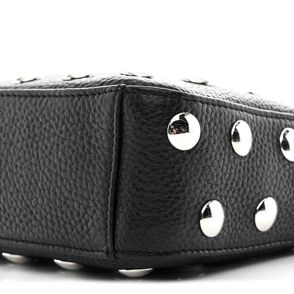 Pebbled Sport Calfskin Studded Small Elena Black
