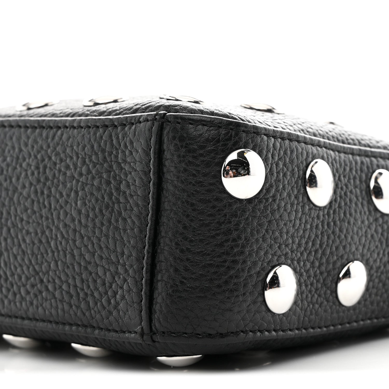 Pebbled Sport Calfskin Studded Small Elena Black