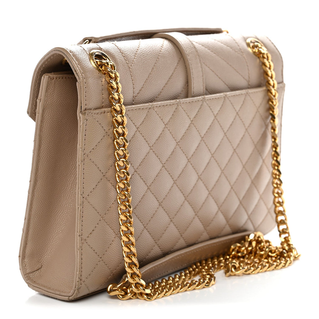 Grain De Poudre Textured Mixed Matelasse Medium Triquilt Monogram Satchel Dark Beige