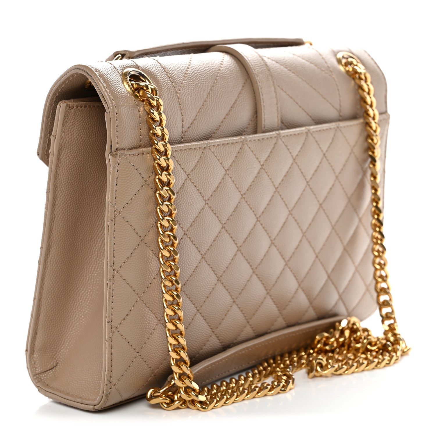 Grain De Poudre Textured Mixed Matelasse Medium Triquilt Monogram Satchel Dark Beige
