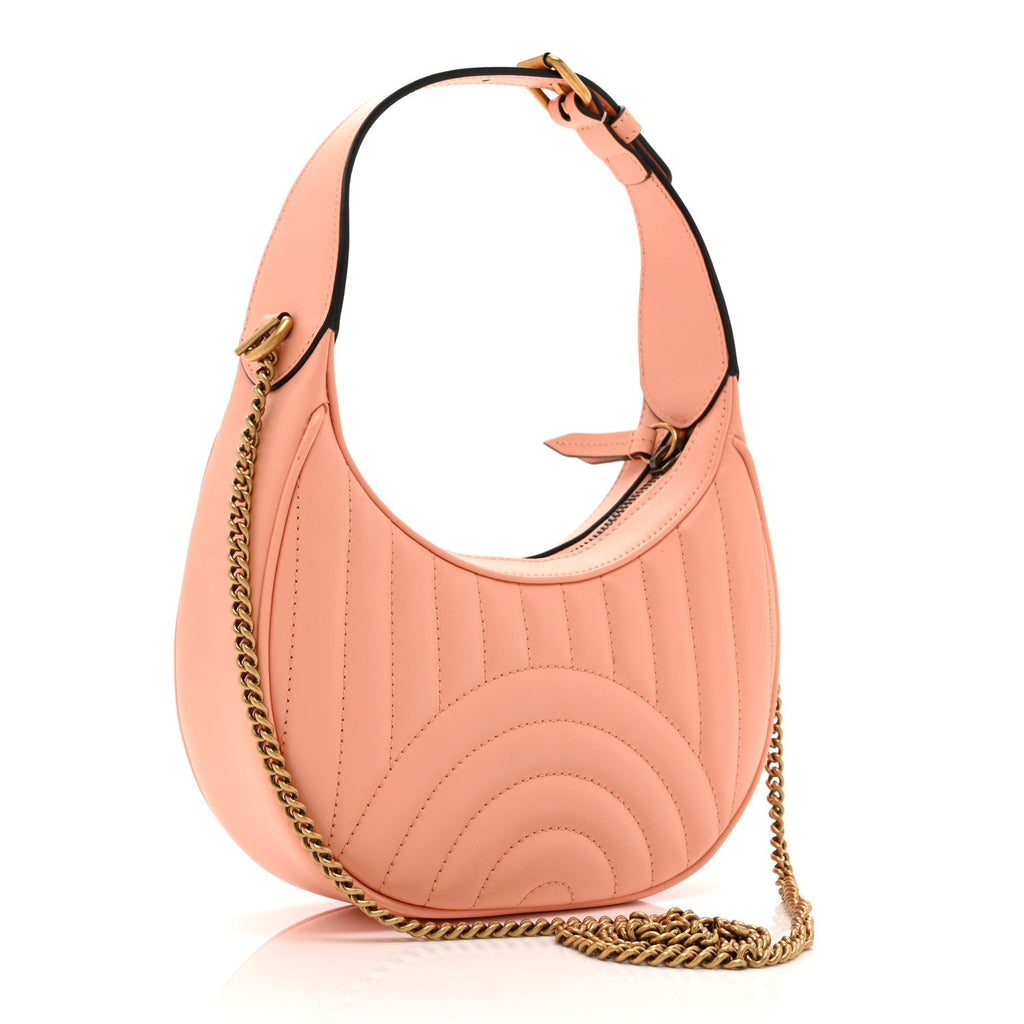 Calfskin Vertical Ring Matelasse Mini GG Marmont Half Moon Hobo Peachy Chic