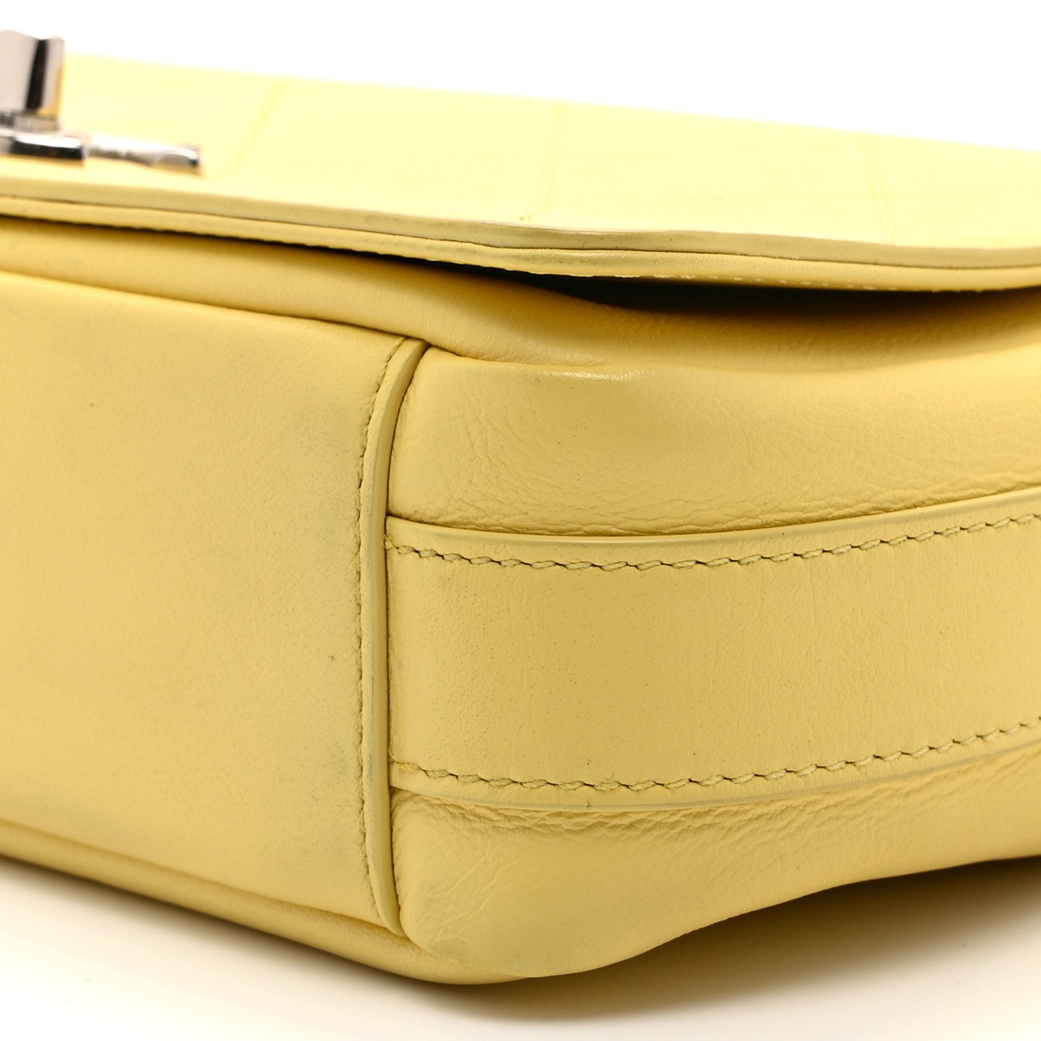 Calfskin Small Stitched Flap Yellow