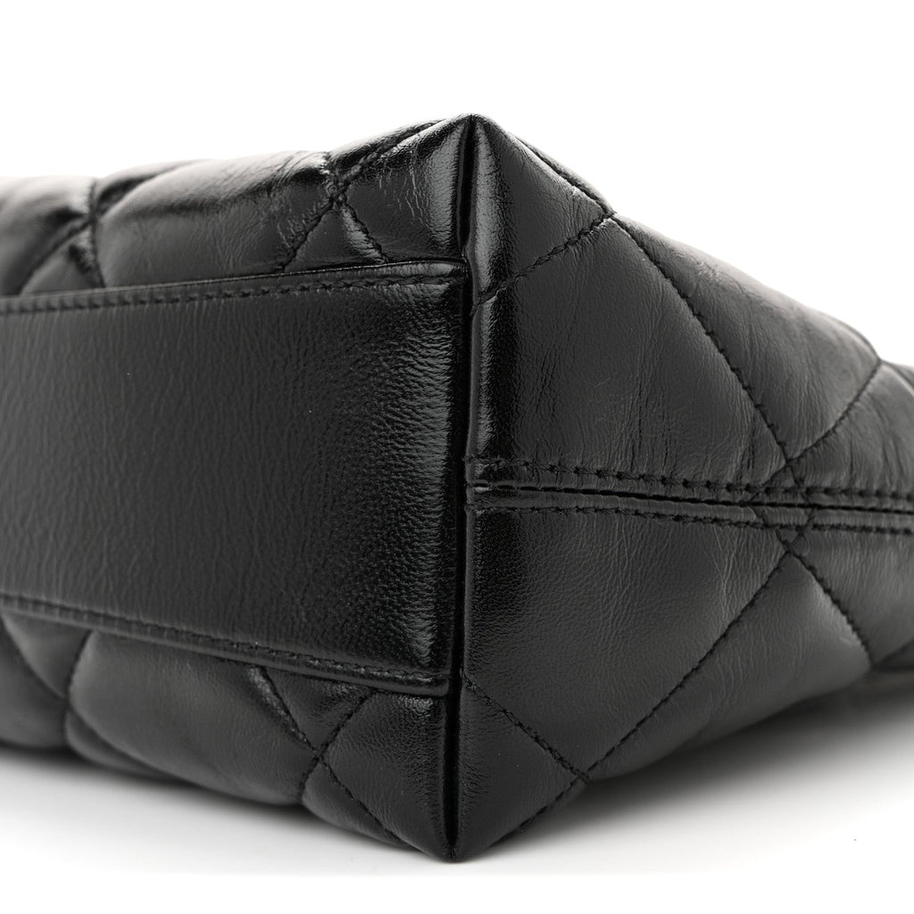 Shiny Crumpled Lambskin Quilted Small CC Funky Town Hobo Black