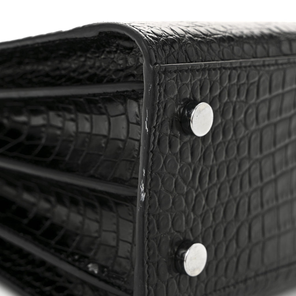 Calfskin Crocodile Embossed Baby Sac De Jour Black