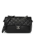Calfskin Quilted Large Rock My Shoulder Flap Black