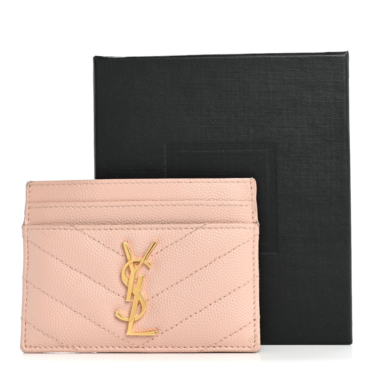 Grain De Poudre Matelasse Chevron Monogram Credit  Case Pale Pink
