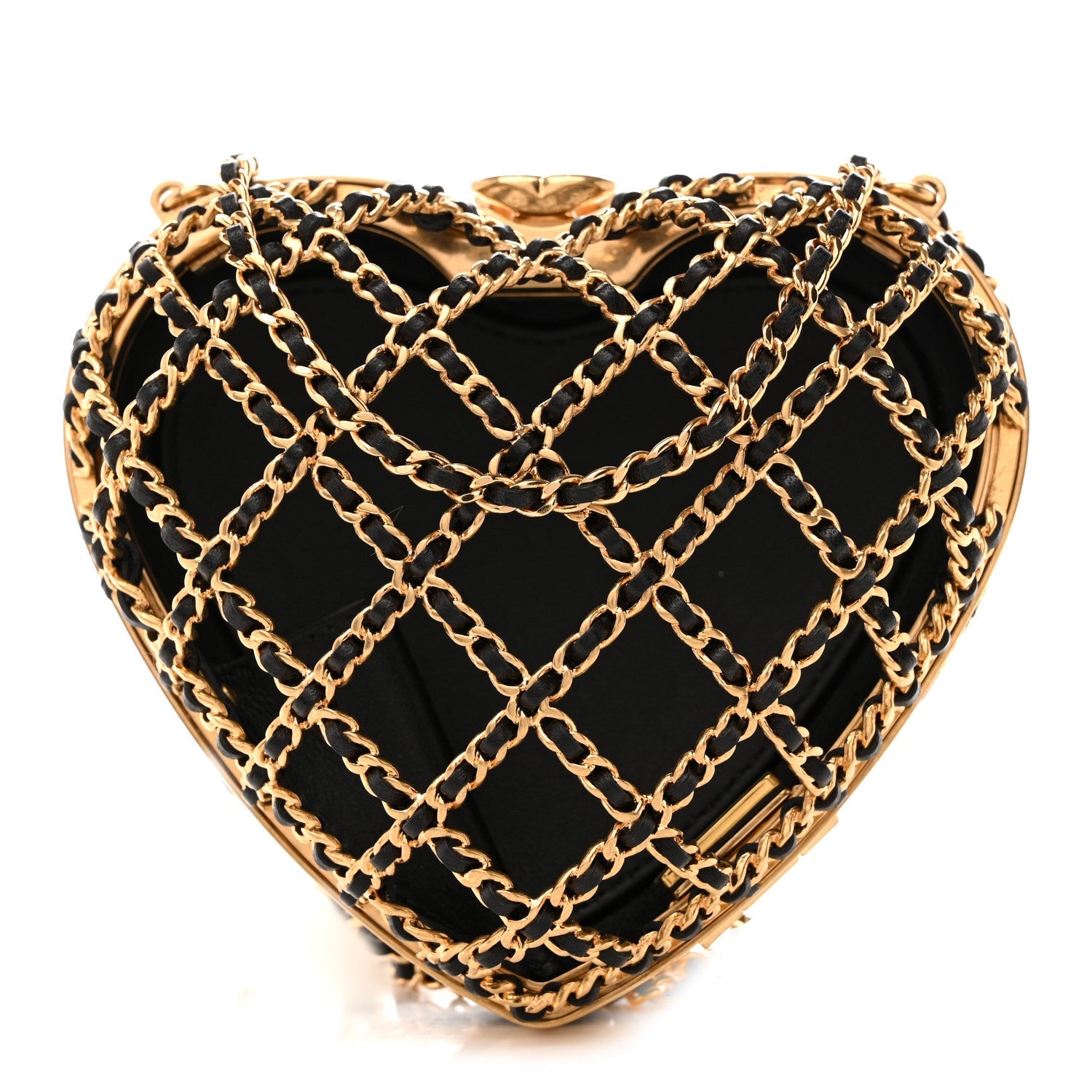 Metal Lambskin Quilted CC Heart Minaudiere Crossbody Black