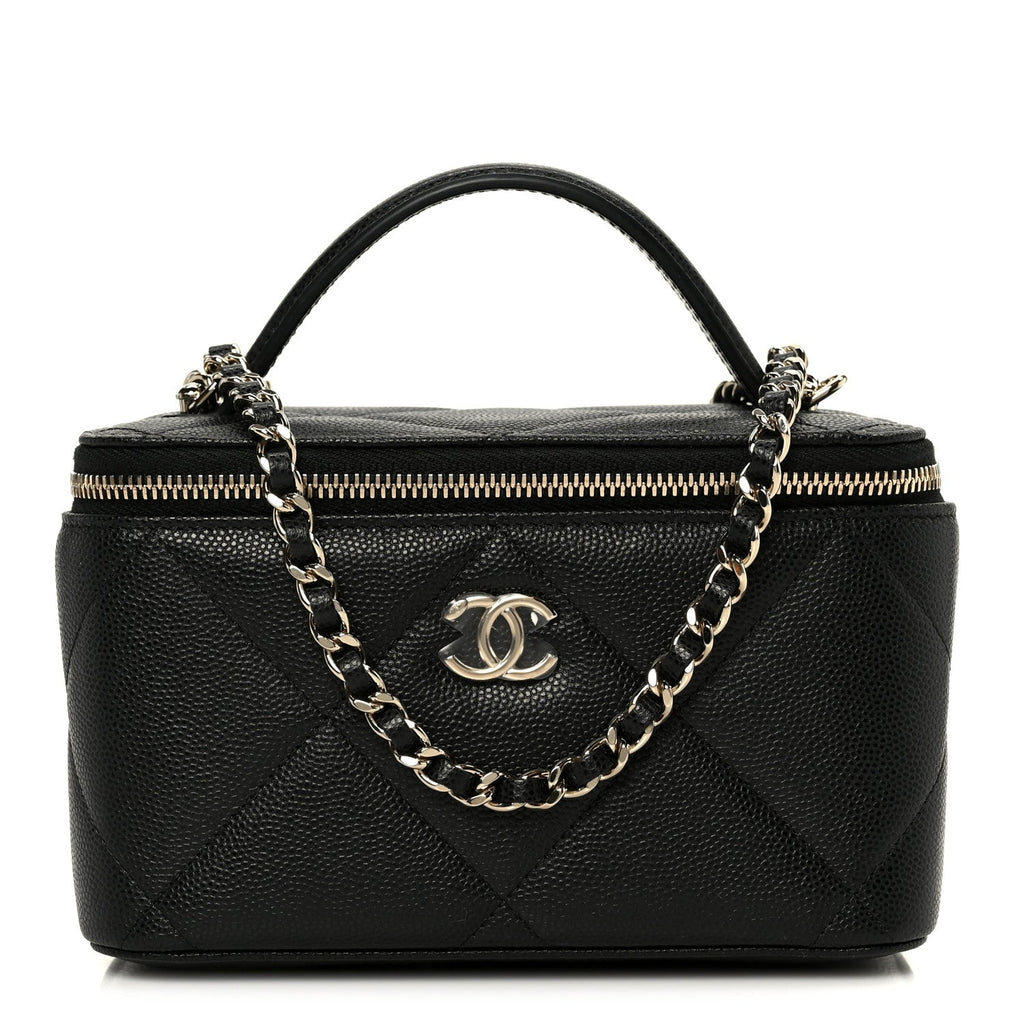 Caviar Quilted Top Handle Long Vanity Black