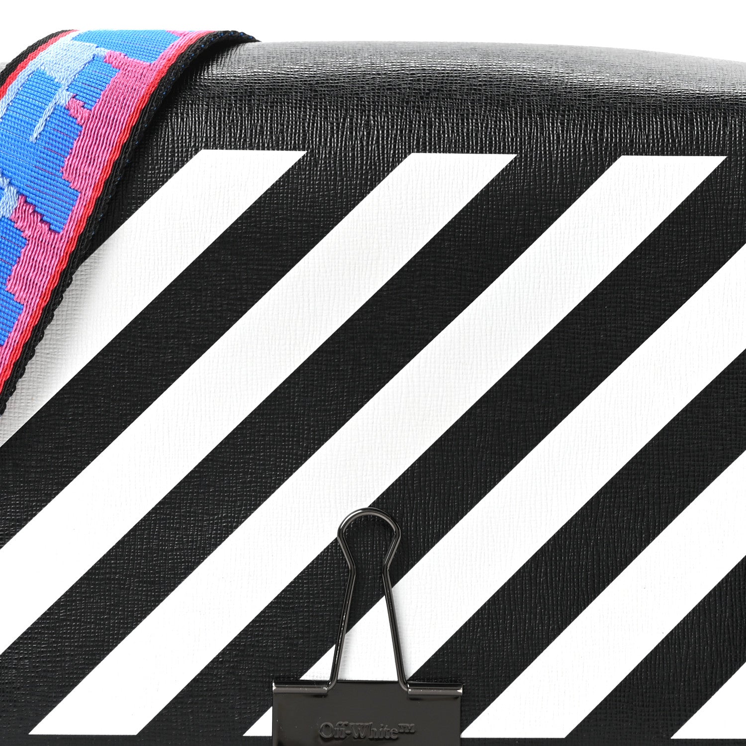 Saffiano Striped Mini Diag Binder Clip Bag Black White Indus