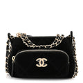 Velvet Effect Nylon Shiny Crumpled Calfskin Mini Quilted Chanel 25 Clutch With Chain Black