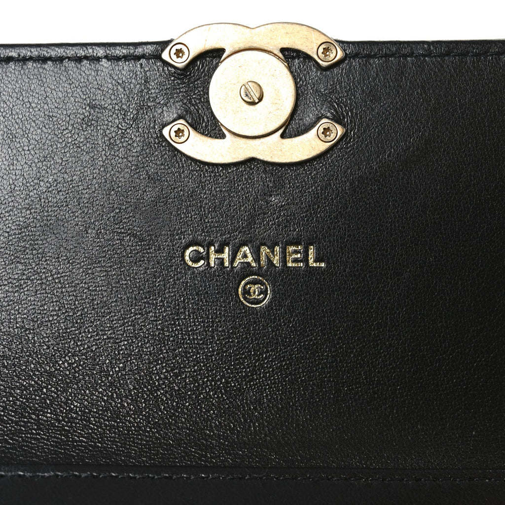 Lambskin Quilted Double Chain Flap Phone Holder With Chain Black