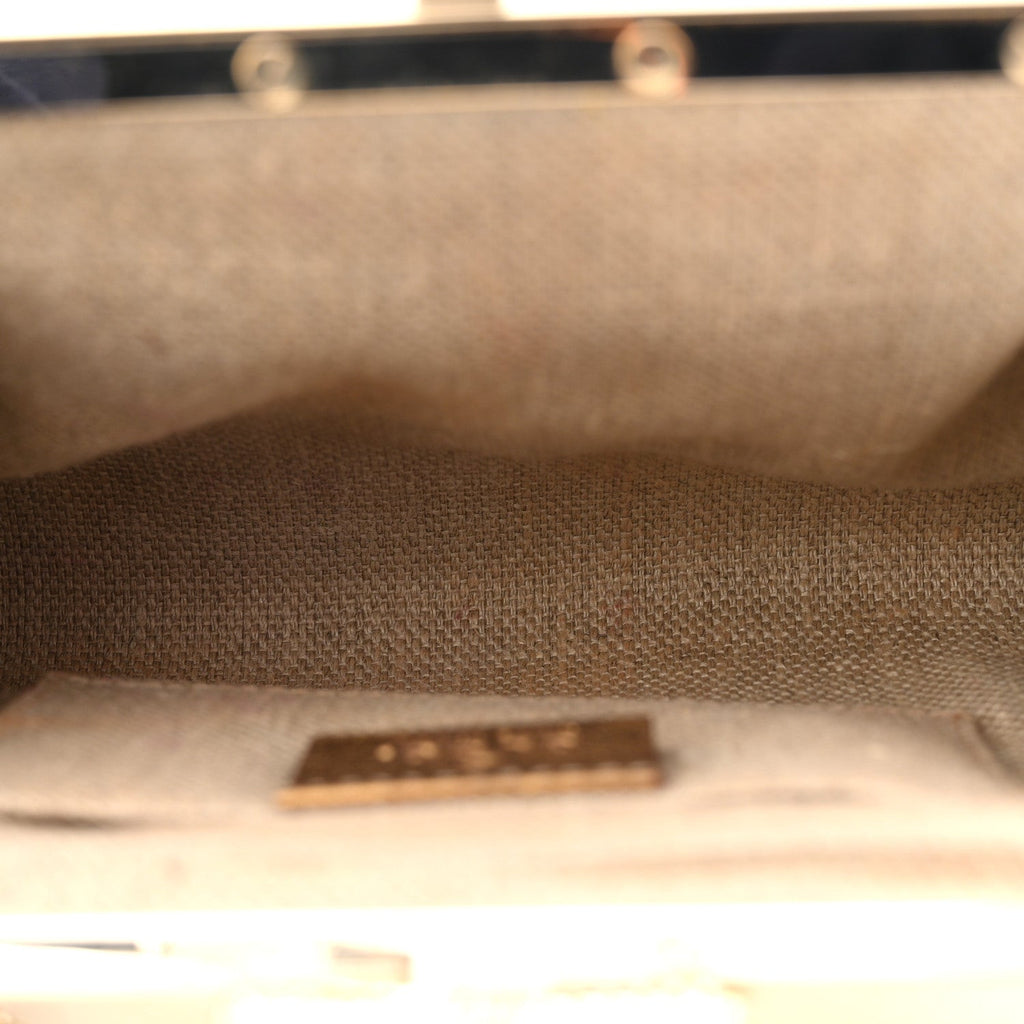 Metallic Grained Calfskin Crystal Frame Evening Bag Bronze