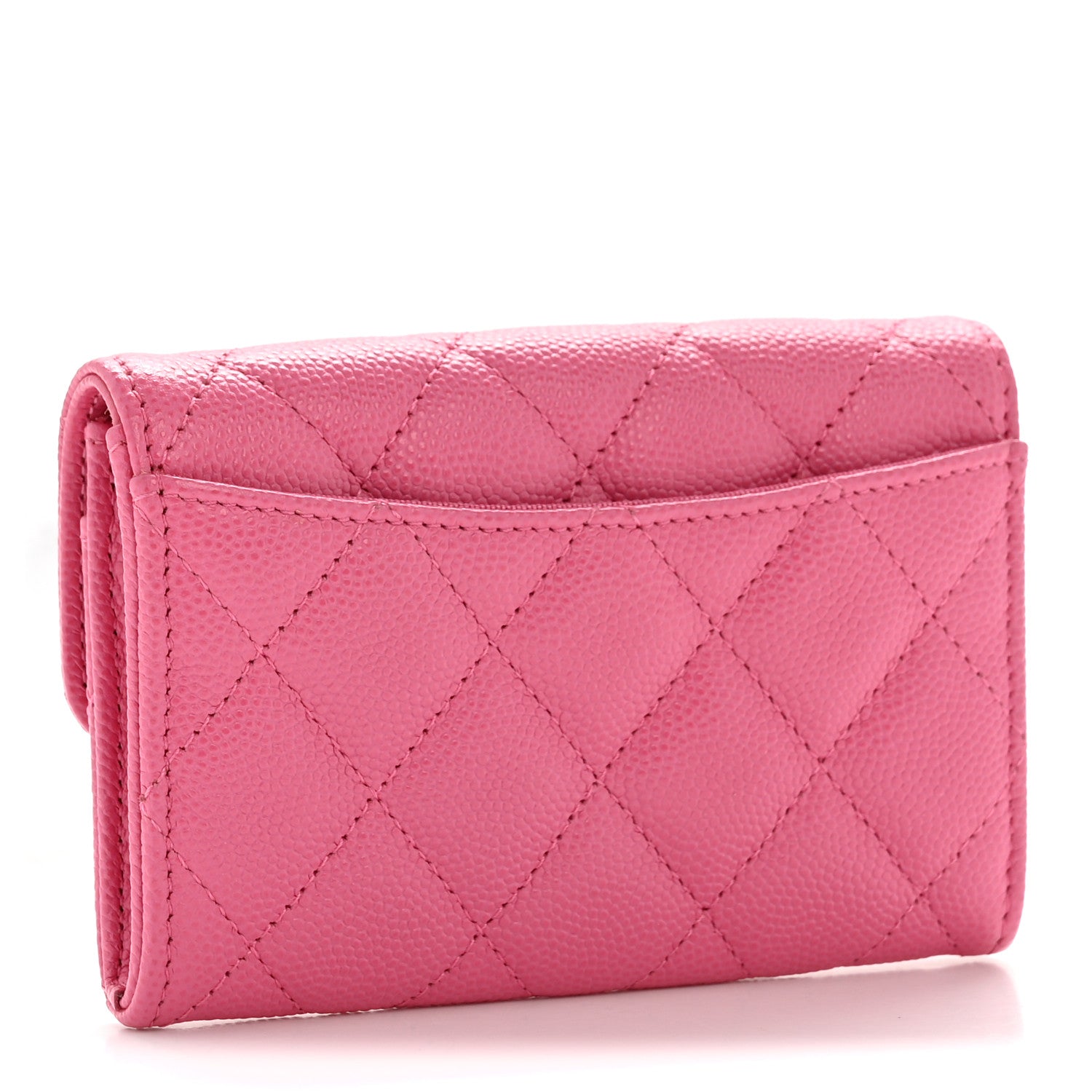 Caviar Quilted Flap  Holder Wallet Pink