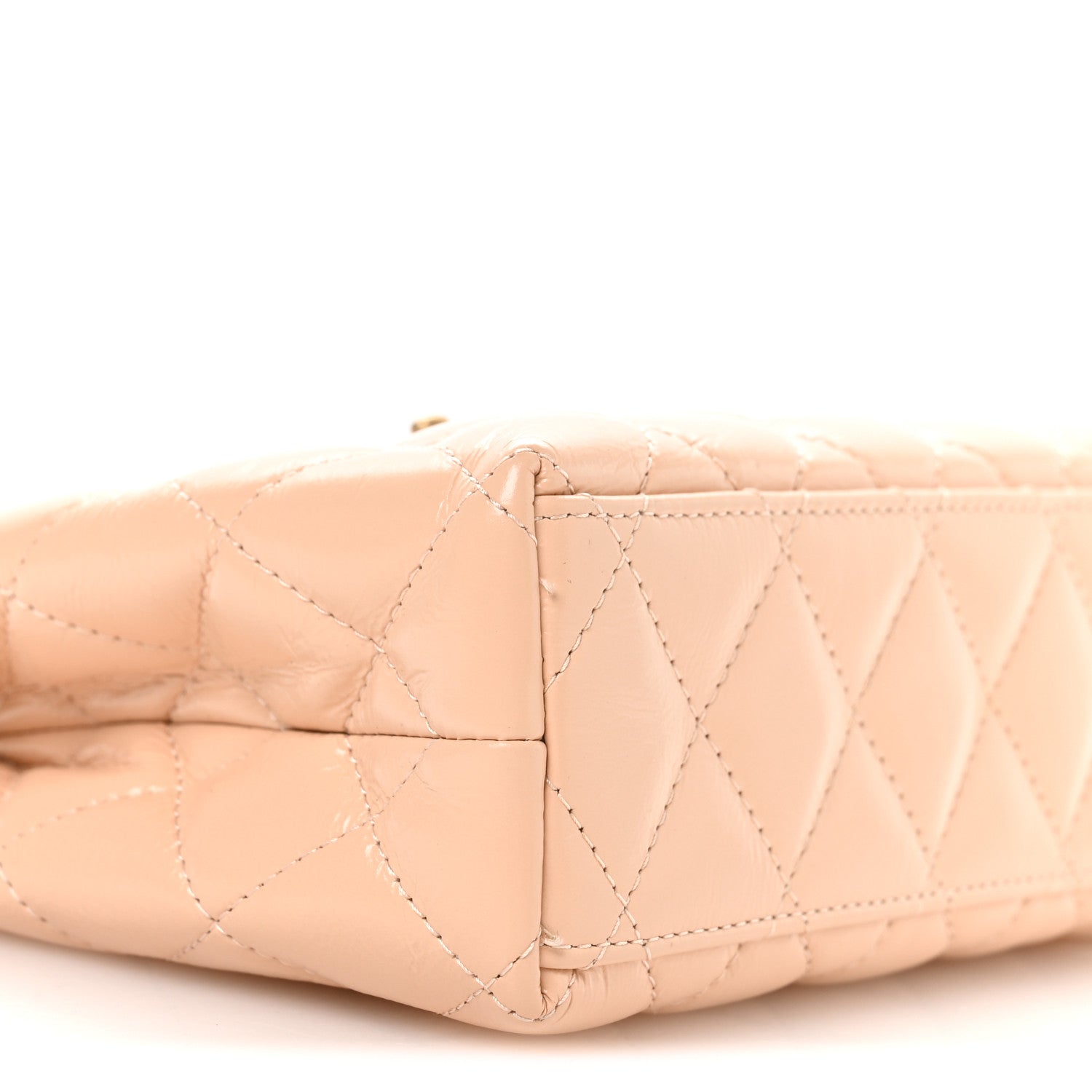 Shiny Aged Calfskin Quilted Nano Kelly Shopper Beige