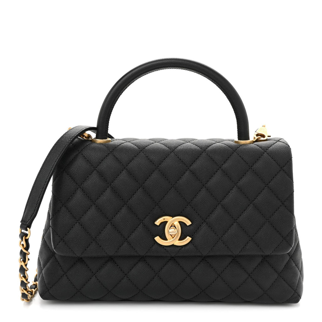 Caviar Quilted Small Coco Handle Flap Black