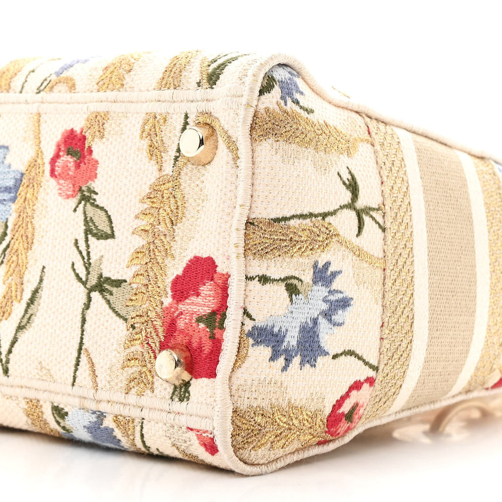 Canvas Embroidered Hibiscus Printed Medium Lady D-Lite Beige Multicolor