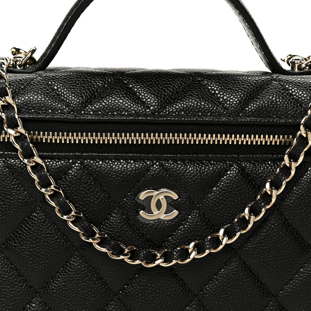 Caviar Quilted Top Handle Slim Vanity With Chain Black